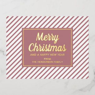 Elegant Pink Stripes Christmas Gold Foil Holiday Postcard