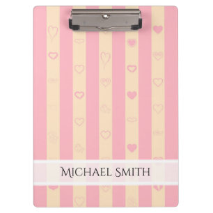 Elegant Pink Stripes Modern Heart Pattern Clipboard