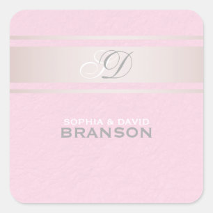 Elegant Pink Stripes Pink Textured Monogram Square Sticker
