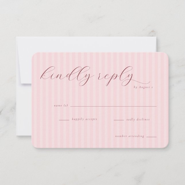 Elegant Pink Stripes RSVP Card (Front)