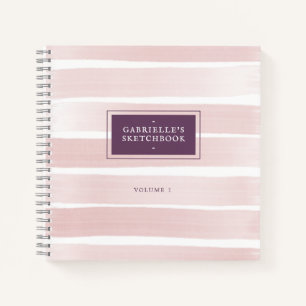 Elegant Pink Stripes with Your Name Sketchbook Notebook