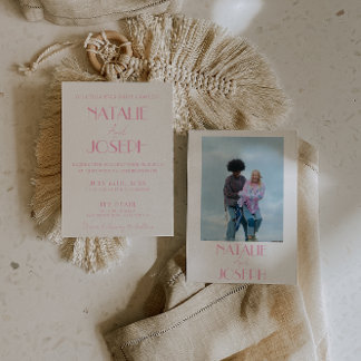 Elegant Pink Stylish Minimalist Wedding Photo  Invitation