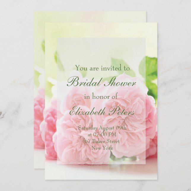 Elegant Pink Summer Rose Wedding Bridal Shower Invitation (Front/Back)