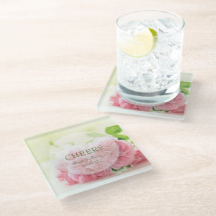Elegant Pink Summer Rose Wedding Cheers Glass Coaster