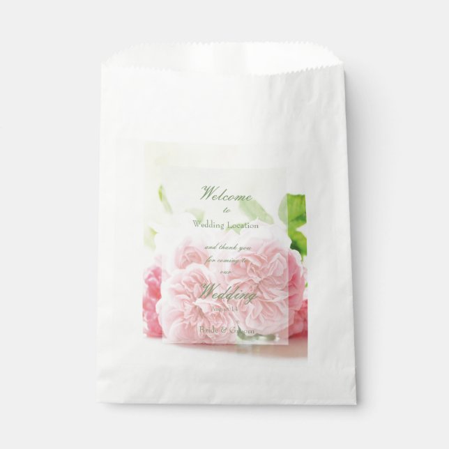 Elegant Pink Summer Rose Wedding Favour Bag (Front)