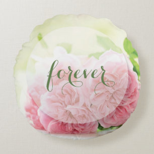 Elegant Pink Summer Rose Wedding Forever Round Cushion
