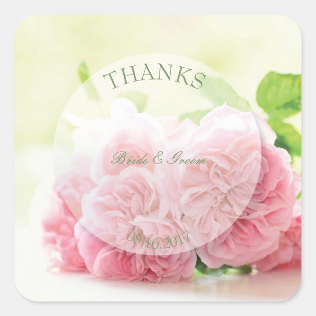 Elegant Pink Summer Rose Wedding Square Sticker (Front)