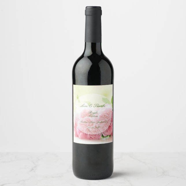 Elegant Pink Summer Rose Wedding Wine Label (Front)