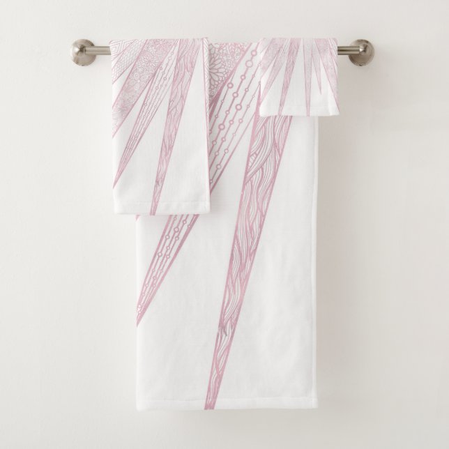 Elegant Pink Sun Moon Doodle Mandala White Design Bath Towel Set (Insitu)