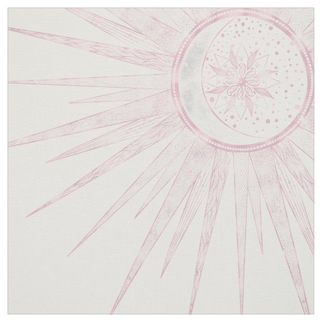 Elegant Pink Sun Moon Doodle Mandala White Design Fabric (Swatch)