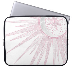 Elegant Pink Sun Moon Doodle Mandala White Design Laptop Sleeve