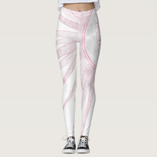 Elegant Pink Sun Moon Doodle Mandala White Design Leggings