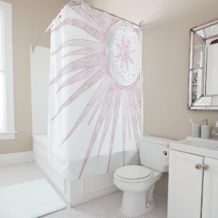 Elegant Pink Sun Moon Doodle Mandala White Design Shower Curtain