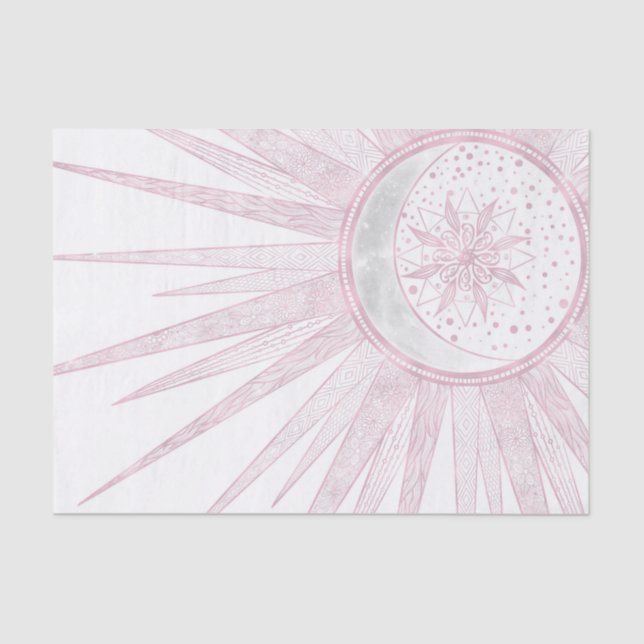 Elegant Pink Sun Moon Doodle Mandala White Design Tissue Paper (Front)