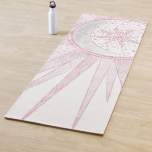 Elegant Pink Sun Moon Doodle Mandala White Design Yoga Mat