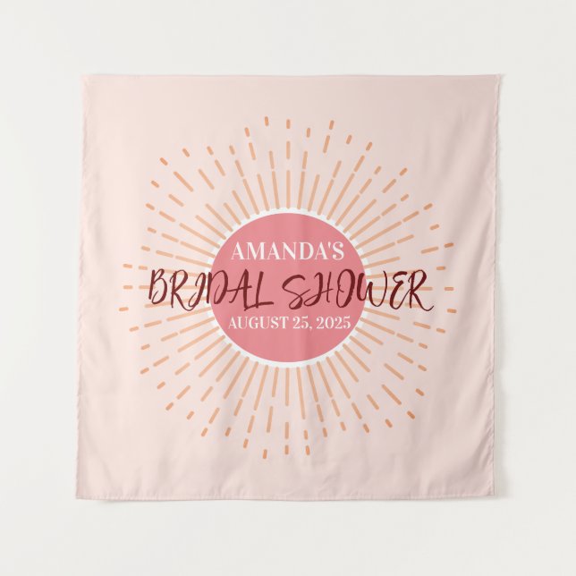 Elegant Pink Sun Wedding Photo Booth Backdrop Tapestry (Front)