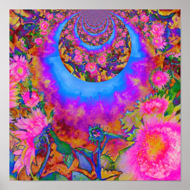 Elegant pink sunflower fields retro mandala poster (Front)