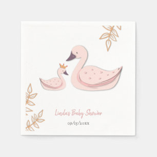 Elegant Pink Swan with Cygnet Girl Baby Shower Napkin