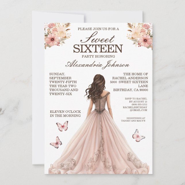Elegant Pink Sweet 16 Fancy Dress Invitations (Front)