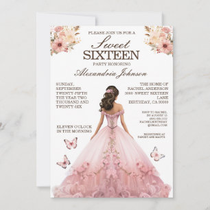 Elegant Pink Sweet 16 Fancy Dress Invitations