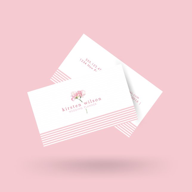 Elegant Pink Sweet Pea Flowers - Personalised  Bus Business Card (Creator Uploaded)