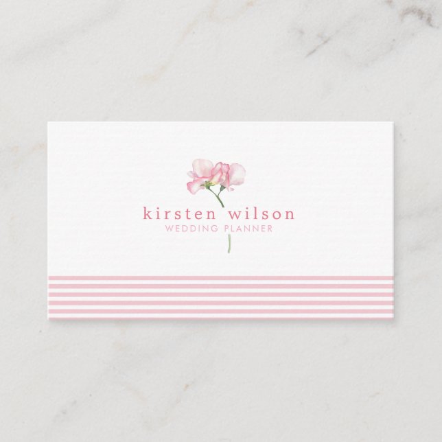 Elegant Pink Sweet Pea Flowers - Personalised  Business Card (Front)