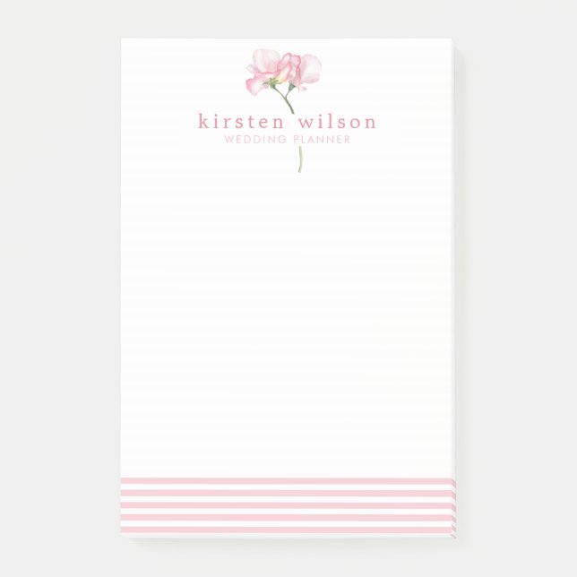 Elegant Pink Sweet Pea Flowers - Personalised Post-it Notes (Front)