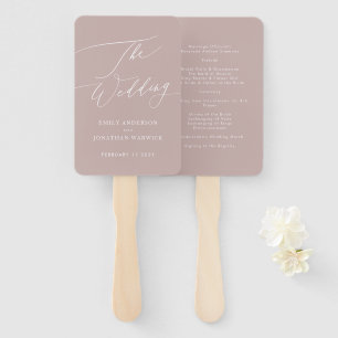 Elegant Pink Taupe Modern Calligraphy Wedding Hand Fan