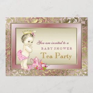 Elegant Pink Tea Party Baby Shower Invitation