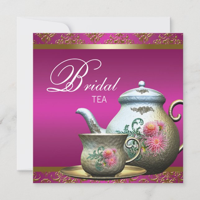 Elegant Pink Tea Party Bridal Shower Invitation (Front)