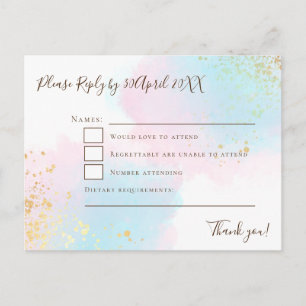 Elegant Pink Teal with Gold Confetti Wedding RSVP Postcard