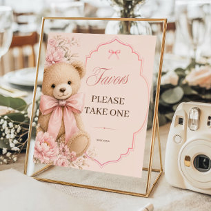 Elegant Pink Teddy Bear Baby Shower Favours Poster