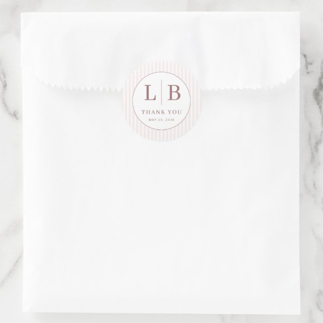 Elegant Pink Thank You Note Classic Round Sticker (Bag)