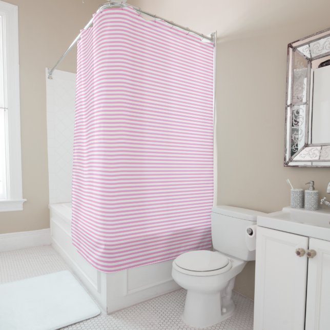Elegant Pink Thin Striped Shower Curtain (In Situ)