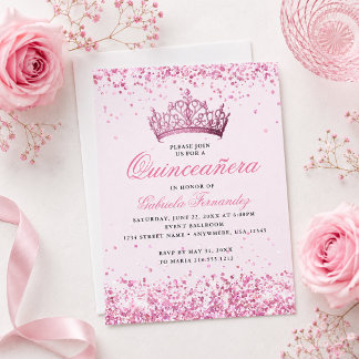 Elegant Pink Tiara Quinceañera Invitation