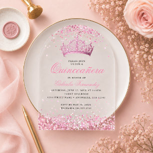 Elegant Pink Tiara Quinceañera Invitation