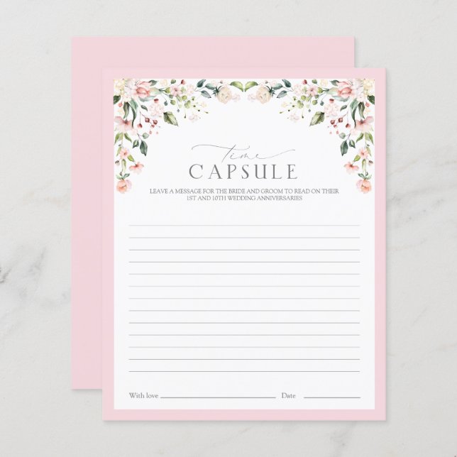 Elegant Pink Time Capsule Floral Shower Game (Front/Back)