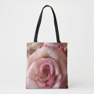 Elegant Pink Tipped White Rose Shoulder Tote Bag