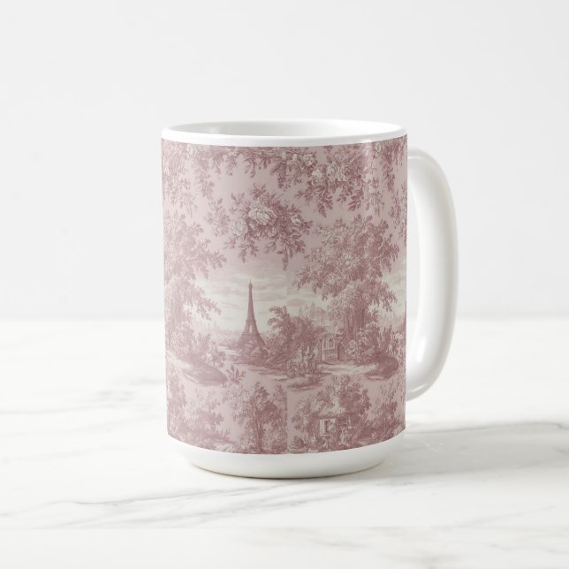 Elegant Pink Toile de Jouy French Country Scene  Coffee Mug (Front Right)