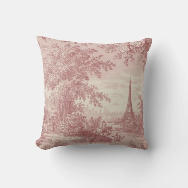 Elegant Pink Toile de Jouy French Country Scene  Cushion (Front)