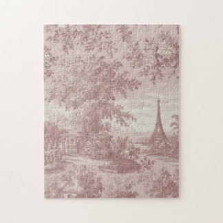 Elegant Pink Toile de Jouy French Country Scene  Jigsaw Puzzle
