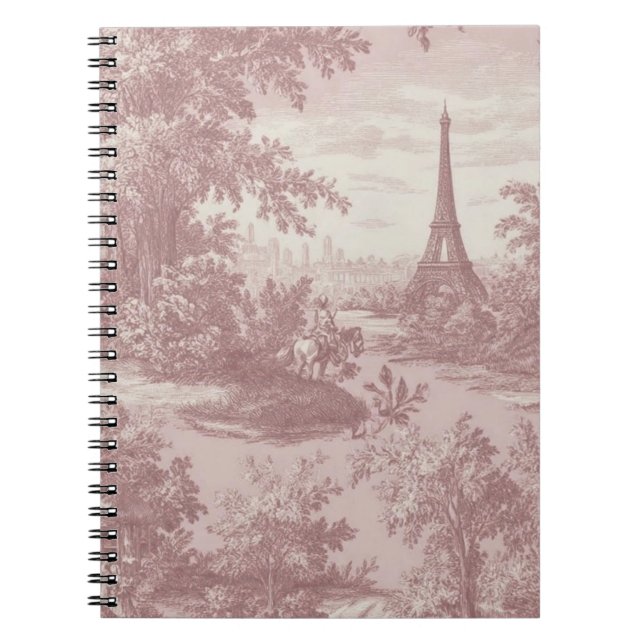 Elegant Pink Toile de Jouy French Country Scene  Notebook (Front)
