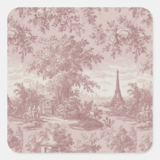 Elegant Pink Toile de Jouy French Country Scene  Square Sticker
