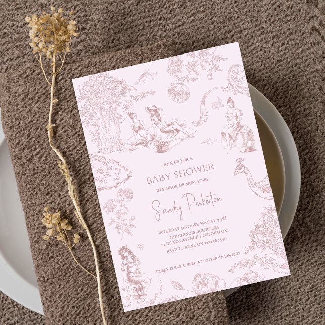 Elegant Pink Toile de Jouy Picnic Baby Shower   Invitation (Creator Uploaded)
