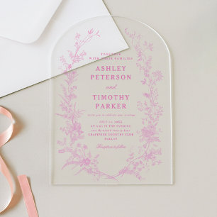 Elegant Pink Toile Floral Acrylic Wedding Acrylic Invitations