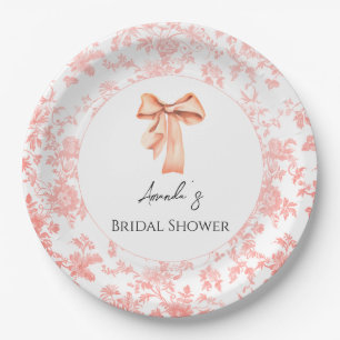 Elegant Pink Toile Floral Bridal Shower Brunch Paper Plate