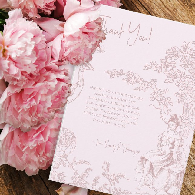 Elegant Pink Toile Jouy Baby Shower Book Request Thank You Card (Creator Uploaded)
