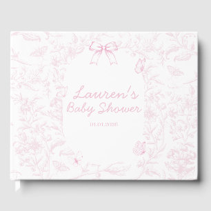 Elegant Pink Toile Print Girl Baby Shower Guest Book