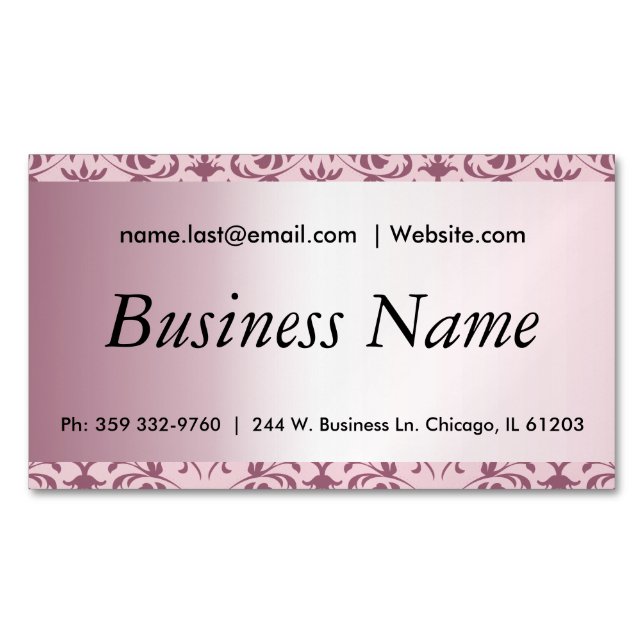 Elegant Pink Tourmaline Damask Magnetic Business Card (Front)