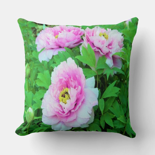 Elegant Pink Tree Peony Flowers with Yellow Centre Cushion (Front)